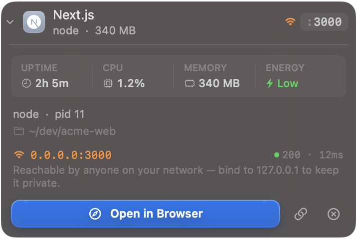 Exposure warning for a server bound to 0.0.0.0